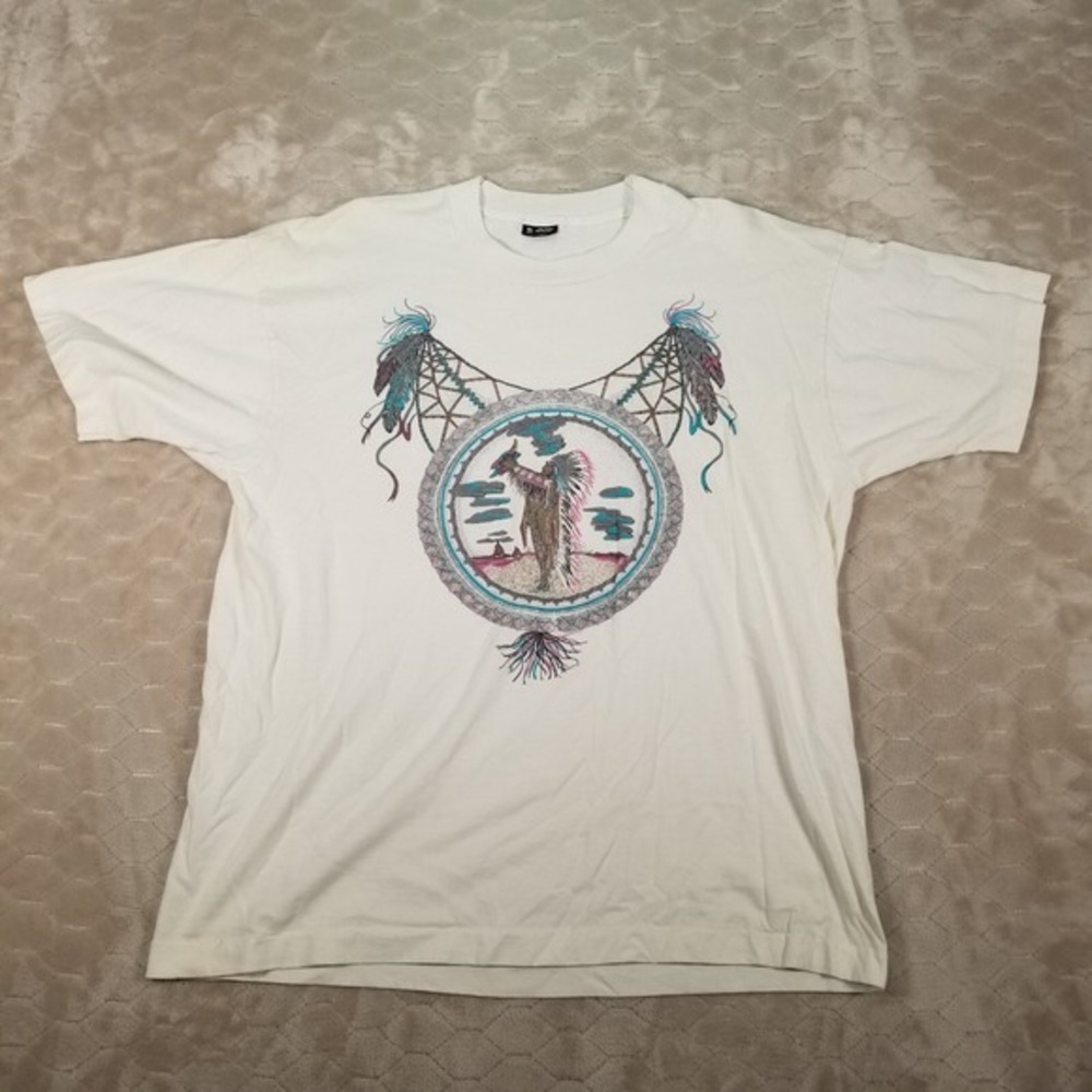 VTG Native American T-Shirt XL 90s Retro Skull Feathers Southwest Screen Stars‎